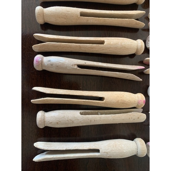 53 Vintage Wooden Clothespins Rustic Primitive Folk Art Craft Round Head 4 inch - Picture 2 of 4